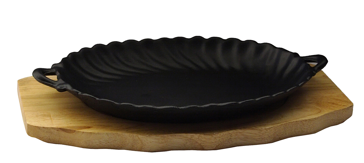 Сковорода овальная на деревянной подставке с ручками 245х170 мм [DSU-S-SD small
